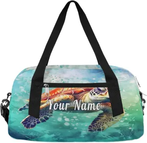 Personalized Kids Duffel Bag Art Painting Sea Turtle Tortoise,Custom Sport Gym Bag for Boys Girls,WWeekender Overnight Bags Travel Duffel Bag,Customized Kids Gift