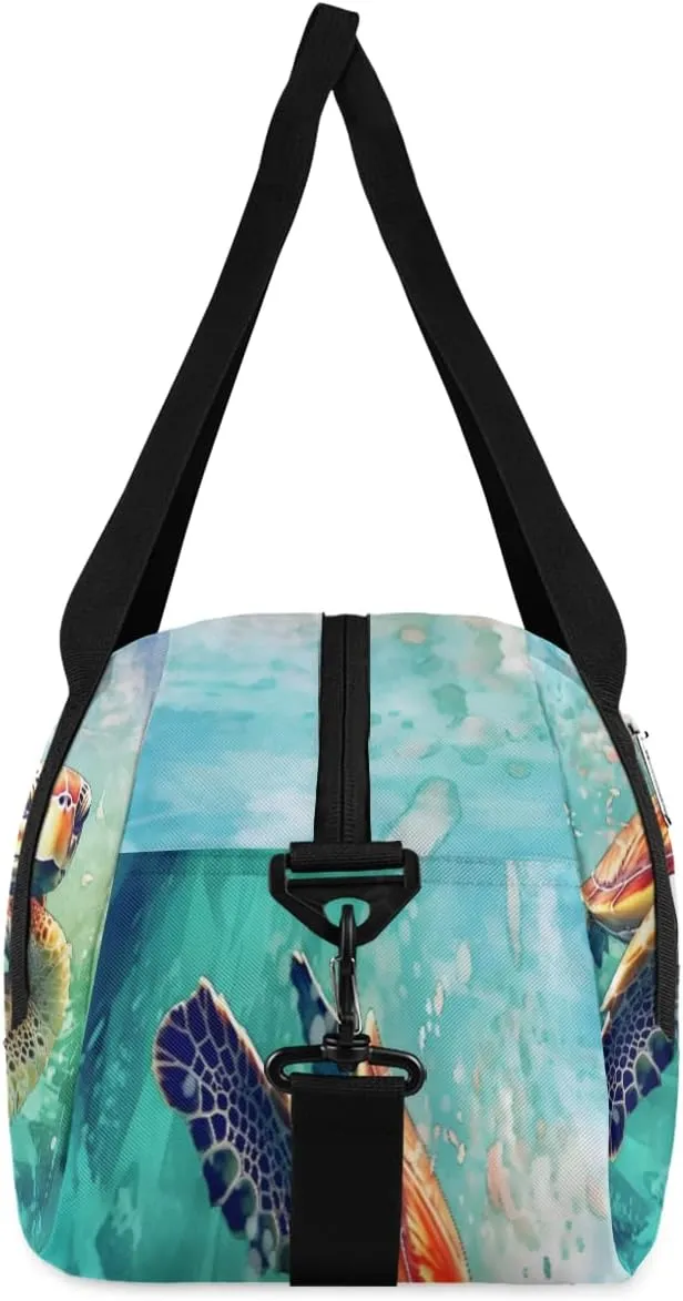 Personalized Kids Duffel Bag Art Painting Sea Turtle Tortoise,Custom Sport Gym Bag for Boys Girls,WWeekender Overnight Bags Travel Duffel Bag,Customized Kids Gift