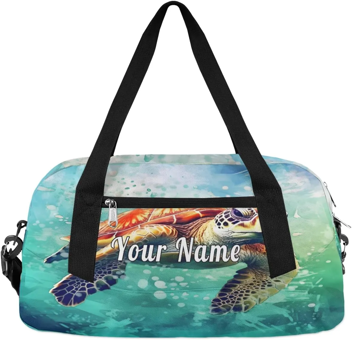 Personalized Kids Duffel Bag Art Painting Sea Turtle Tortoise,Custom Sport Gym Bag for Boys Girls,WWeekender Overnight Bags Travel Duffel Bag,Customized Kids Gift