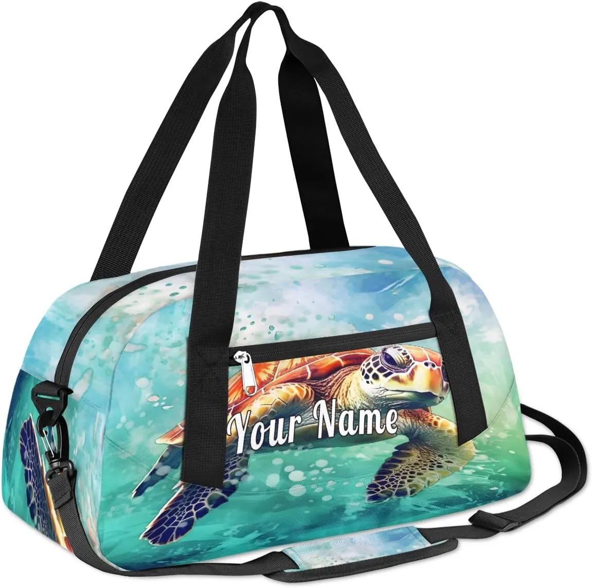 Personalized Kids Duffel Bag Art Painting Sea Turtle Tortoise,Custom Sport Gym Bag for Boys Girls,WWeekender Overnight Bags Travel Duffel Bag,Customized Kids Gift