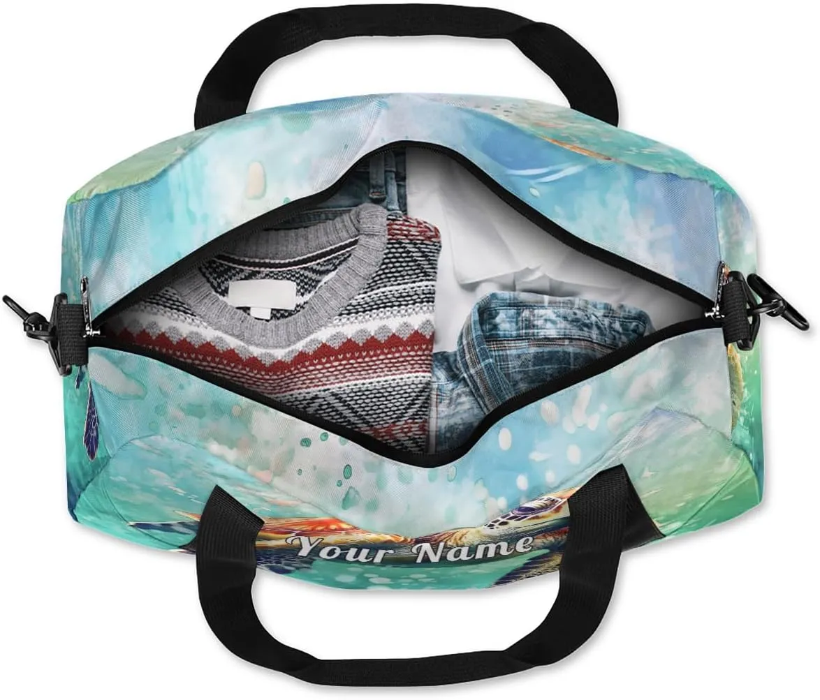 Personalized Kids Duffel Bag Art Painting Sea Turtle Tortoise,Custom Sport Gym Bag for Boys Girls,WWeekender Overnight Bags Travel Duffel Bag,Customized Kids Gift