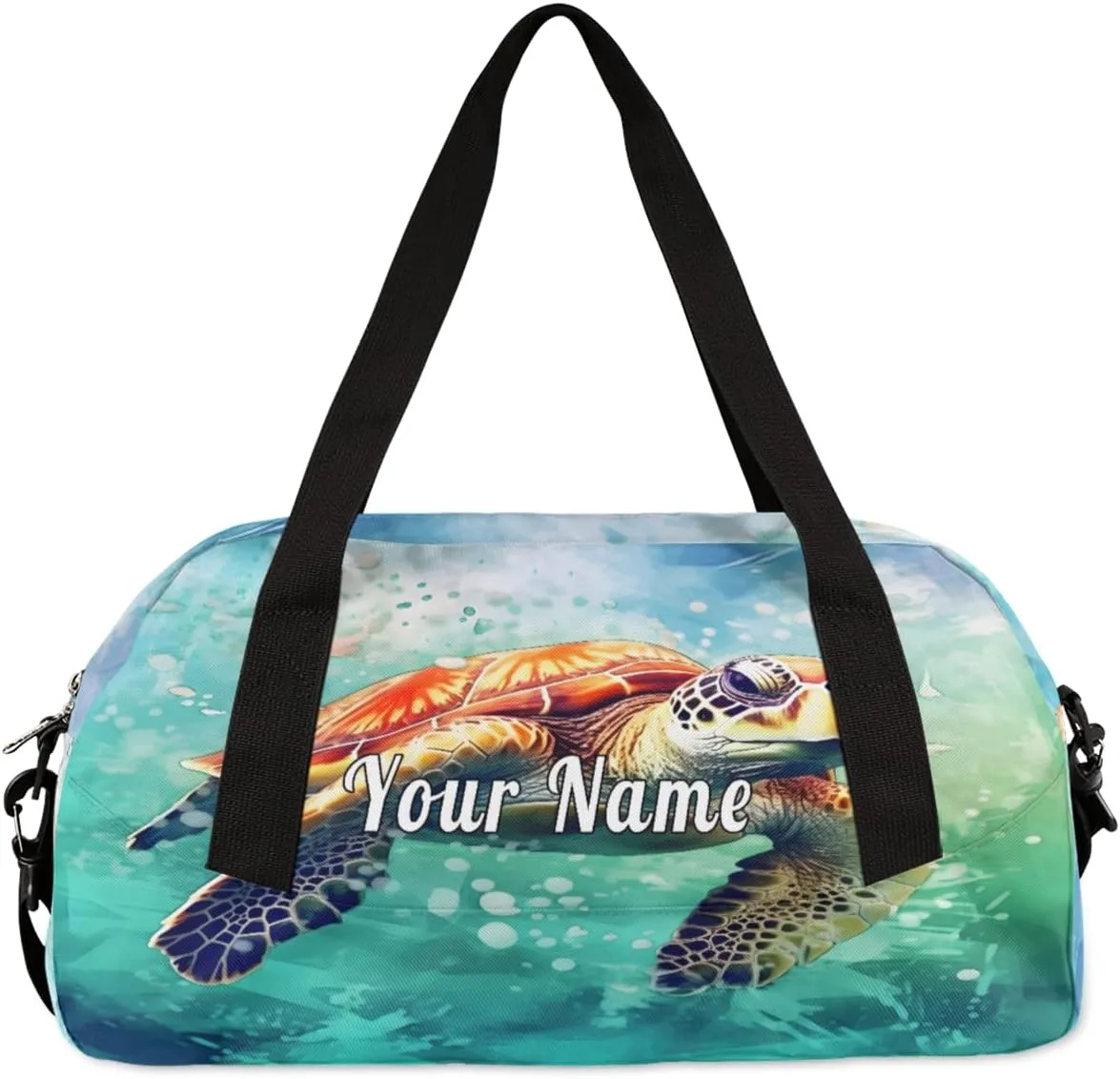 Personalized Kids Duffel Bag Art Painting Sea Turtle Tortoise,Custom Sport Gym Bag for Boys Girls,WWeekender Overnight Bags Travel Duffel Bag,Customized Kids Gift
