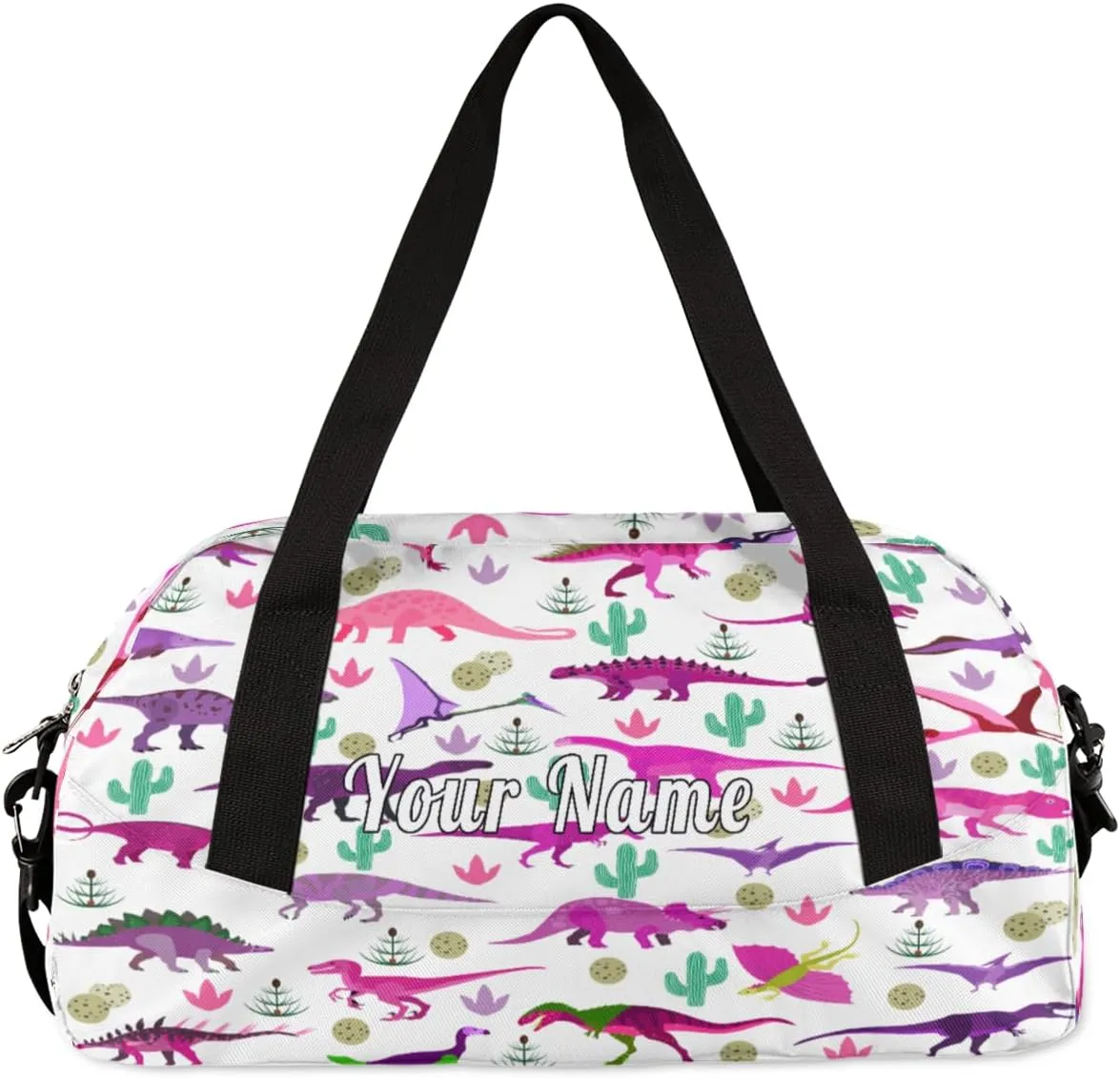 Personalized Kids Duffel Bag Colorful Dinosaur Cactus,Custom Sport Gym Bag for Boys Girls,WWeekender Overnight Bags Travel Duffel Bag,Customized Kids Gift