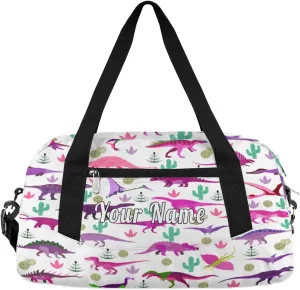 Personalized Kids Duffel Bag Colorful Dinosaur Cactus,Custom Sport Gym Bag for Boys Girls,WWeekender Overnight Bags Travel Duffel Bag,Customized Kids Gift