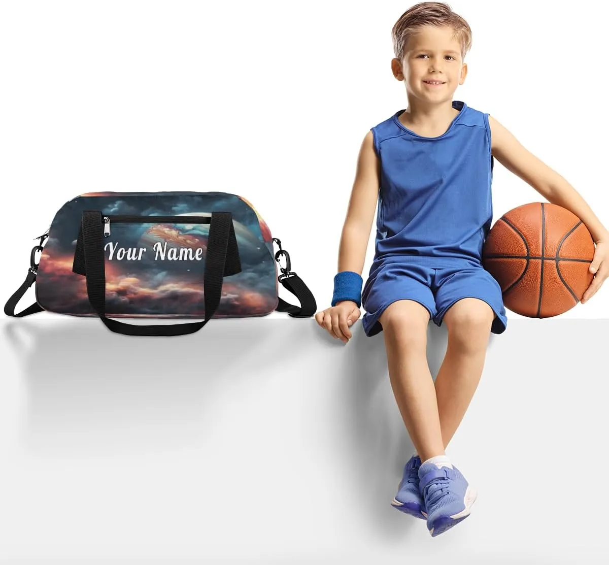 Personalized Kids Duffel Bag Galaxy Planet Nebula,Custom Sport Gym Bag for Boys Girls,WWeekender Overnight Bags Travel Duffel Bag,Customized Kids Gift