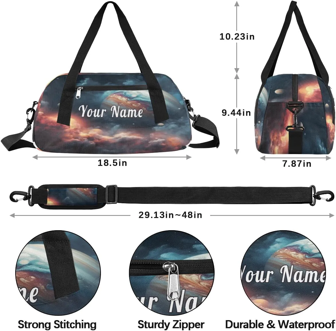 Personalized Kids Duffel Bag Galaxy Planet Nebula,Custom Sport Gym Bag for Boys Girls,WWeekender Overnight Bags Travel Duffel Bag,Customized Kids Gift