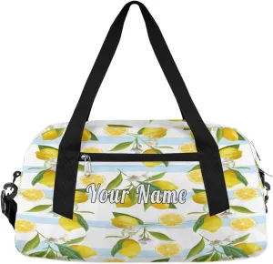 Personalized Kids Duffel Bag Lemon Fruit Pattern,Custom Sport Gym Bag for Boys Girls,WWeekender Overnight Bags Travel Duffel Bag,Customized Kids Gift
