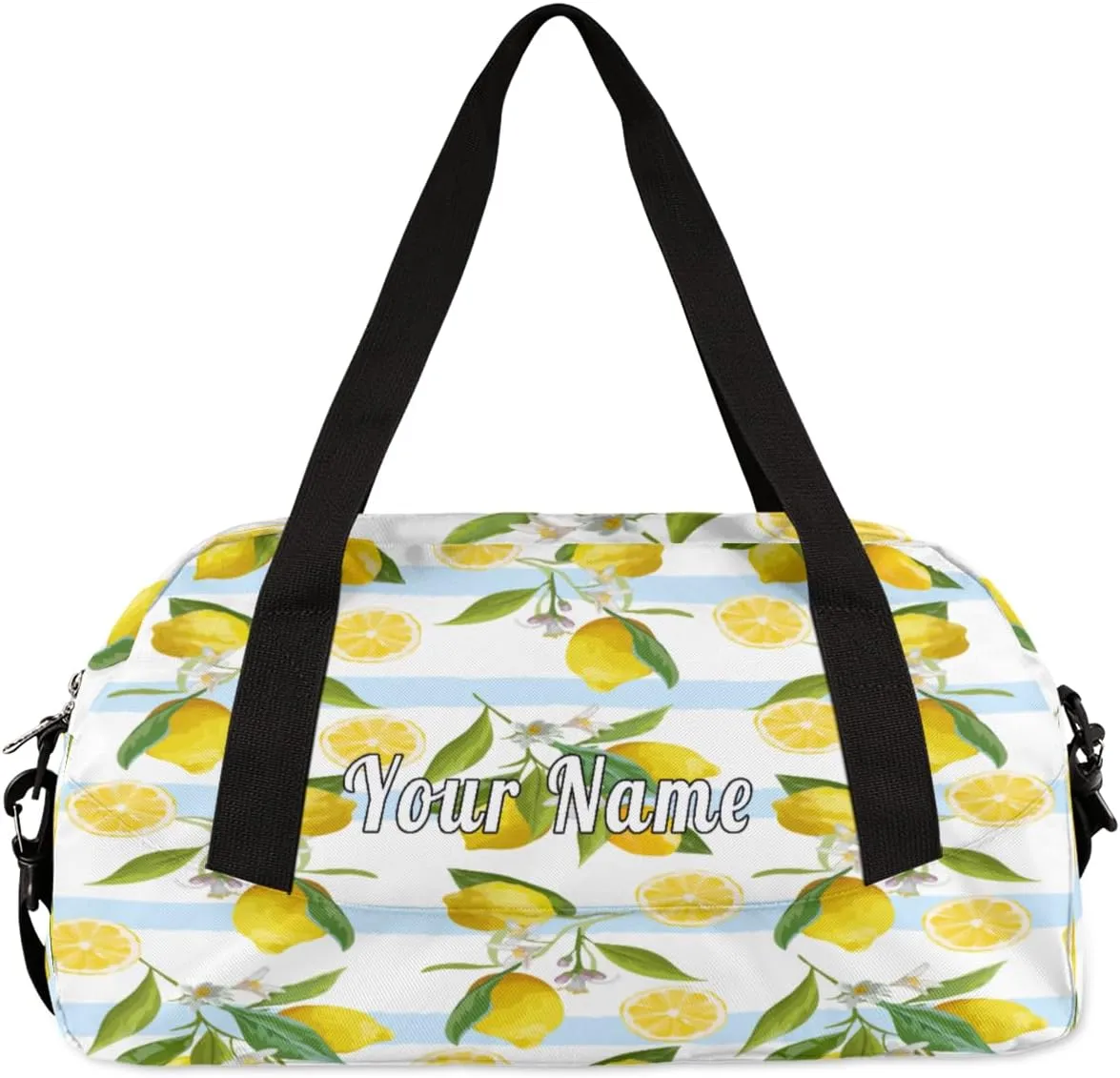Personalized Kids Duffel Bag Lemon Fruit Pattern,Custom Sport Gym Bag for Boys Girls,WWeekender Overnight Bags Travel Duffel Bag,Customized Kids Gift