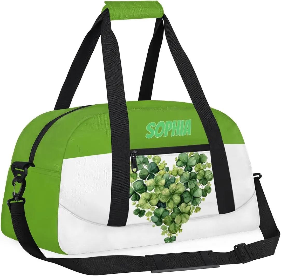 Personalized Kids Duffel Bag Shamrock Green,Custom Sport Gym Bag for Boys Girls,Weekender Overnight Bags Travel Duffel Bag,Customized Kids Gift