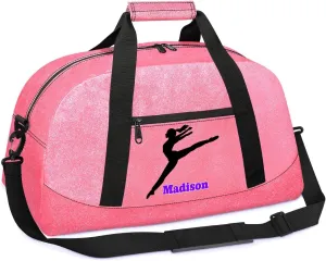 Personalized Kids Girls Gym Dance Pink PU Leather Bag with Name, Custom Sport Duffel Bag Large Compartment Cheerleaders Dance Bag Weekender Bags Travel Bag for Girl