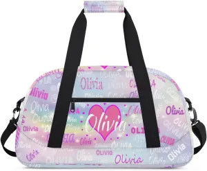 Personalized Kids Gym Bag, Custom Sport Duffel Bag, Cheerleading Dance Bag Weekender Bags Travel Duffel Bag for Girl Dancing Women Light Purple with Stars