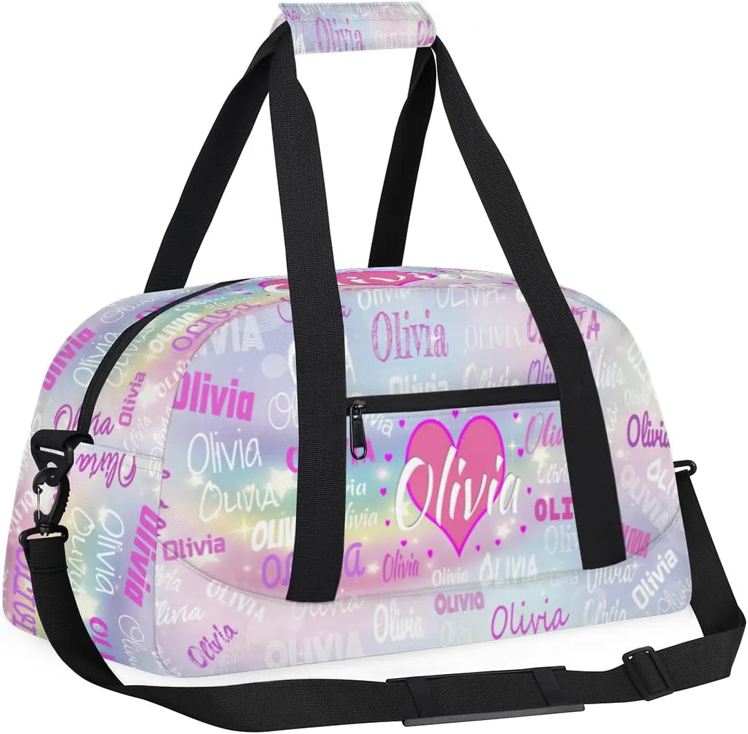 Personalized Kids Gym Bag, Custom Sport Duffel Bag, Cheerleading Dance Bag Weekender Bags Travel Duffel Bag for Girl Dancing Women Light Purple with Stars