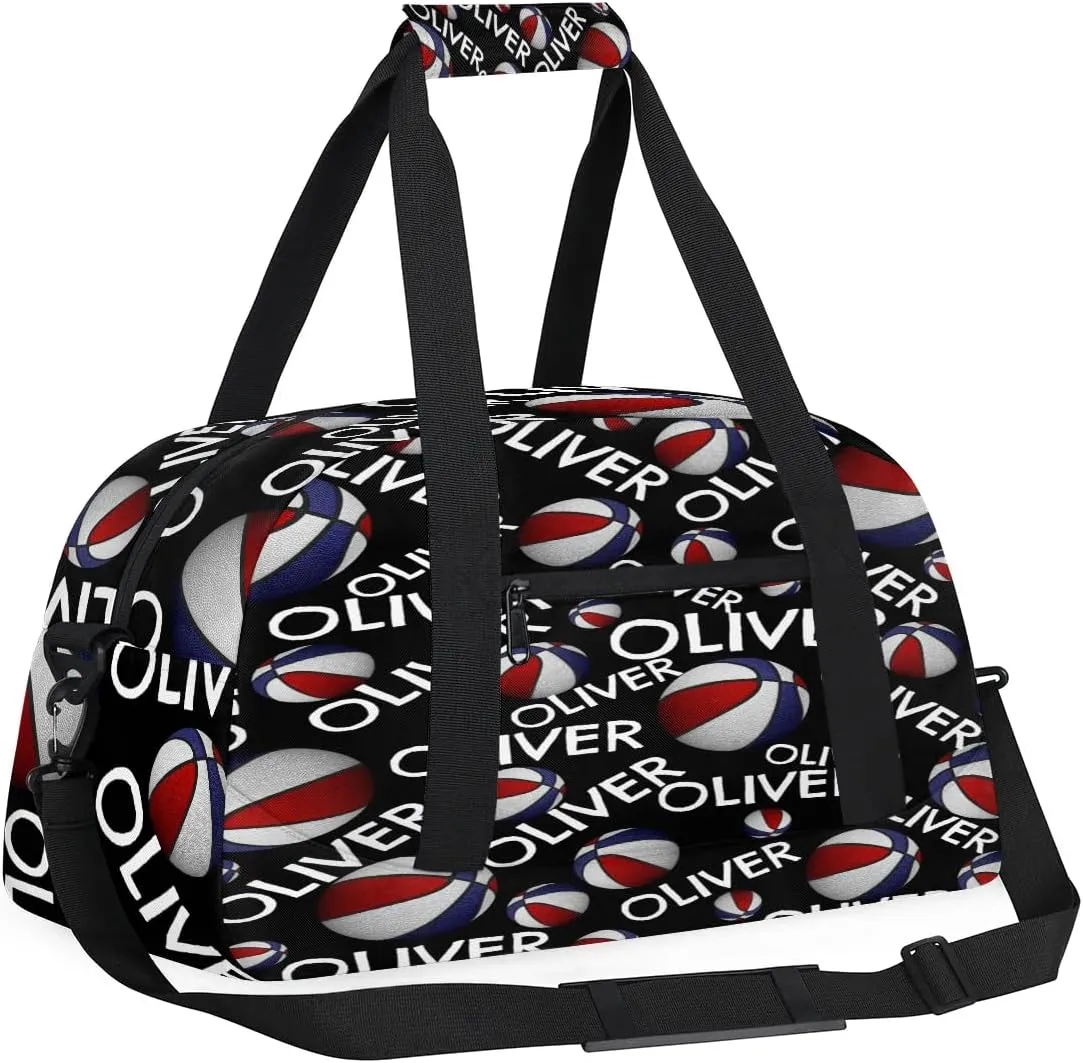 Personalized Kids Gym Bag, Custom Sport Duffel Bag, Dance Bag Weekender Bags Travel Duffel Bag for Boy & Girl Red Blue Soccer Text
