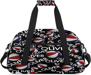 Personalized Kids Gym Bag, Custom Sport Duffel Bag, Dance Bag Weekender Bags Travel Duffel Bag for Boy & Girl Red Blue Soccer Text