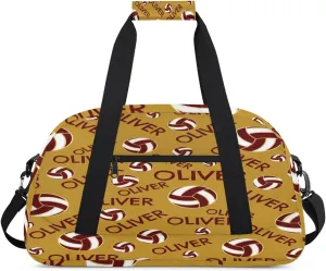 Personalized Kids Gym Bag, Custom Sport Duffel Bag, Dance Bag Weekender Bags Travel Duffel Bag for Boy & Girl Red Gold Volleyball