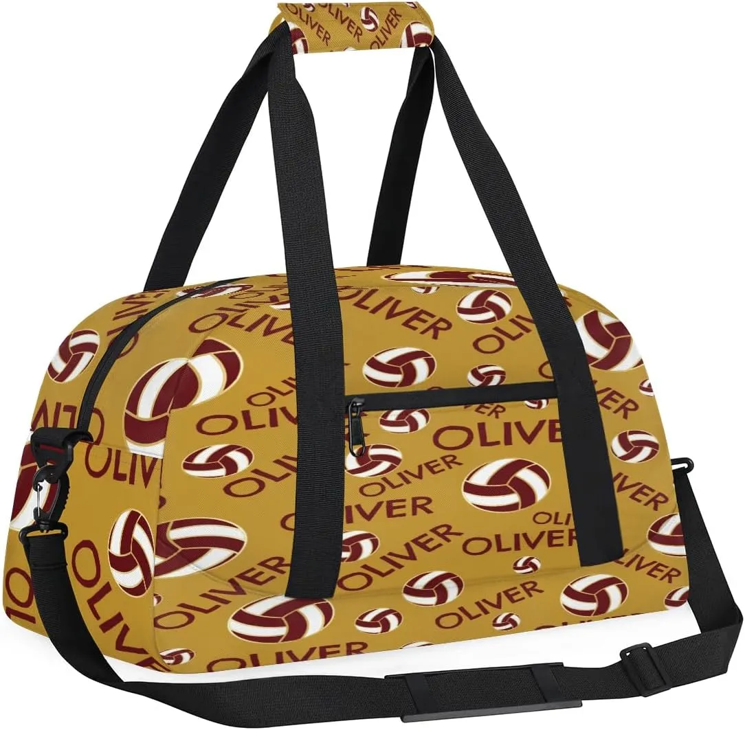 Personalized Kids Gym Bag, Custom Sport Duffel Bag, Dance Bag Weekender Bags Travel Duffel Bag for Boy & Girl Red Gold Volleyball