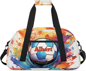 Personalized Kids Sports Duffel Bag with Name Custom Weekender Overnight Bag for Boys Girls Gym Bag Travel Dance Gymnastics Duffel Bag, Watercolor Soccer