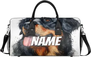 Personalized Lovely Dog Travel Duffel Bag with Name, Custom Gym Sport Bag Funny Animal Carry On Weekend Overnight Duffel Bag for Men Women