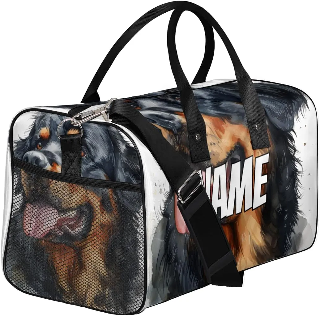 Personalized Lovely Dog Travel Duffel Bag with Name, Custom Gym Sport Bag Funny Animal Carry On Weekend Overnight Duffel Bag for Men Women