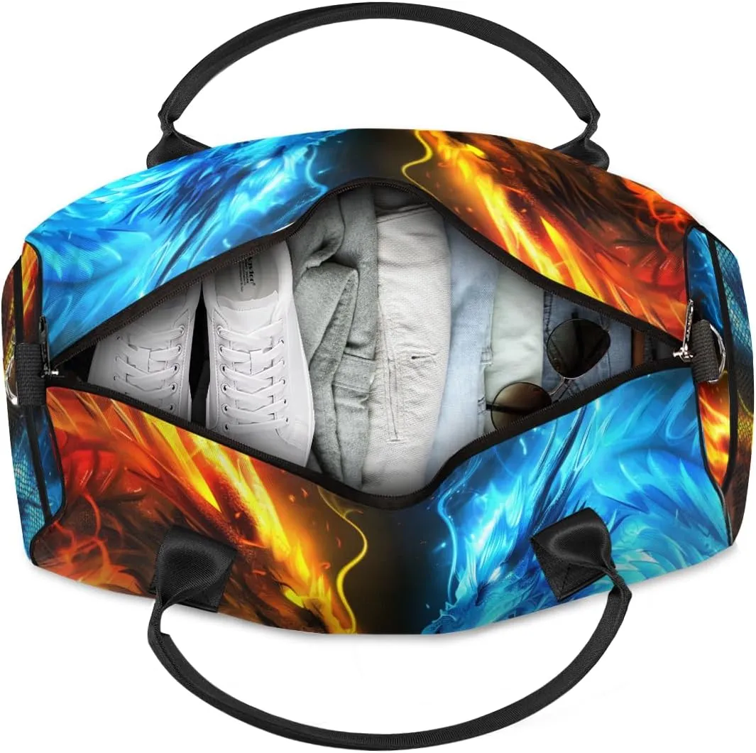 Personalized Magic Dragon Travel Duffel Bag with Name, Custom Gym Sport Bag Mythical Animal Carry On Weekend Overnight Duffel Bag for Men Women
