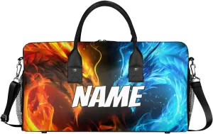 Personalized Magic Dragon Travel Duffel Bag with Name, Custom Gym Sport Bag Mythical Animal Carry On Weekend Overnight Duffel Bag for Men Women