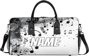 Personalized Musical Notes Travel Duffel Bag with Name, Custom Gym Sport Bag Modern Romantic Art Carry On Weekend Overnight Duffel Bag for Men Women