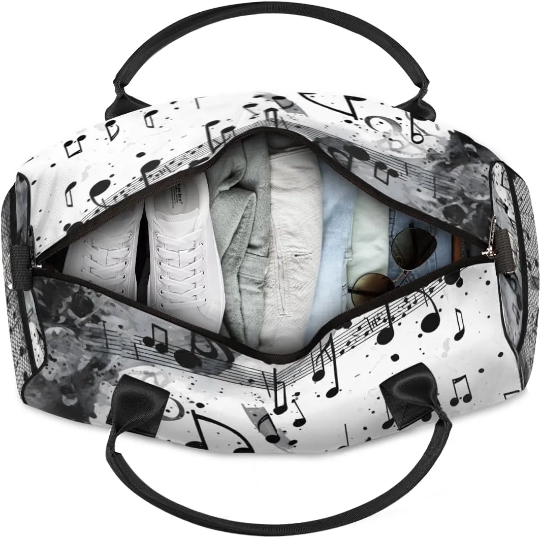 Personalized Musical Notes Travel Duffel Bag with Name, Custom Gym Sport Bag Modern Romantic Art Carry On Weekend Overnight Duffel Bag for Men Women