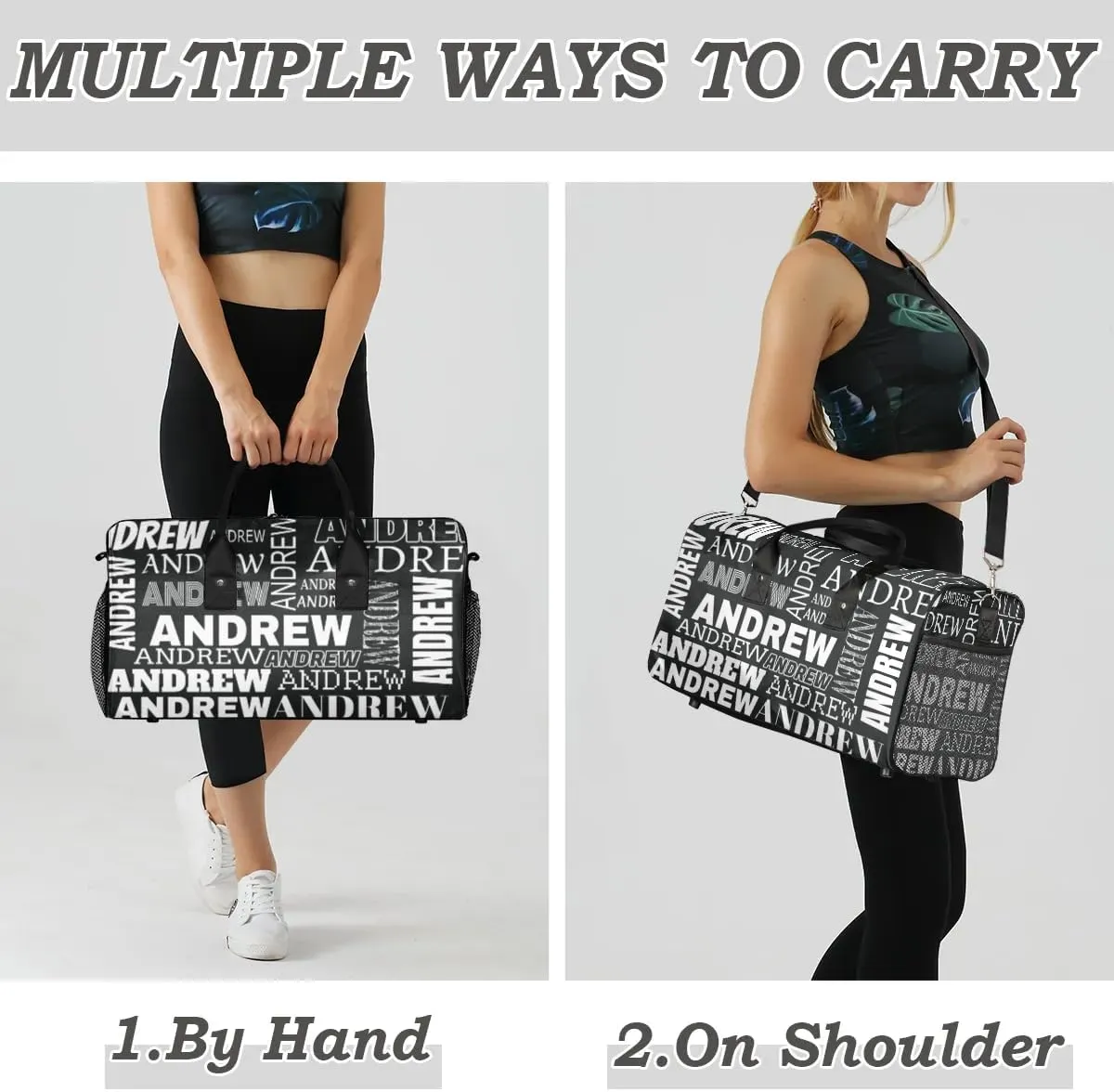Personalized Name Duffel Bag Sports Gym Bag Dance Duffel Bags with Name Travel Overnight Carry-On Duffel Bag for Women Men, Black