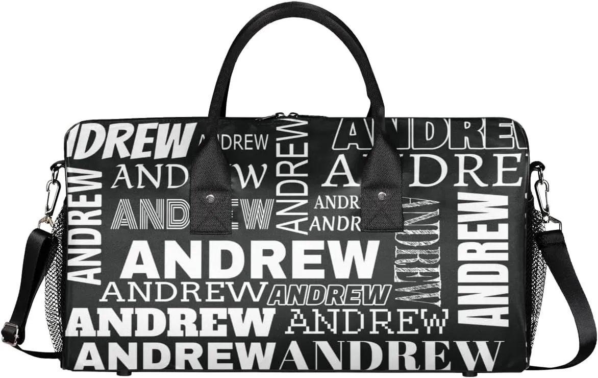 Personalized Name Duffel Bag Sports Gym Bag Dance Duffel Bags with Name Travel Overnight Carry-On Duffel Bag for Women Men, Black