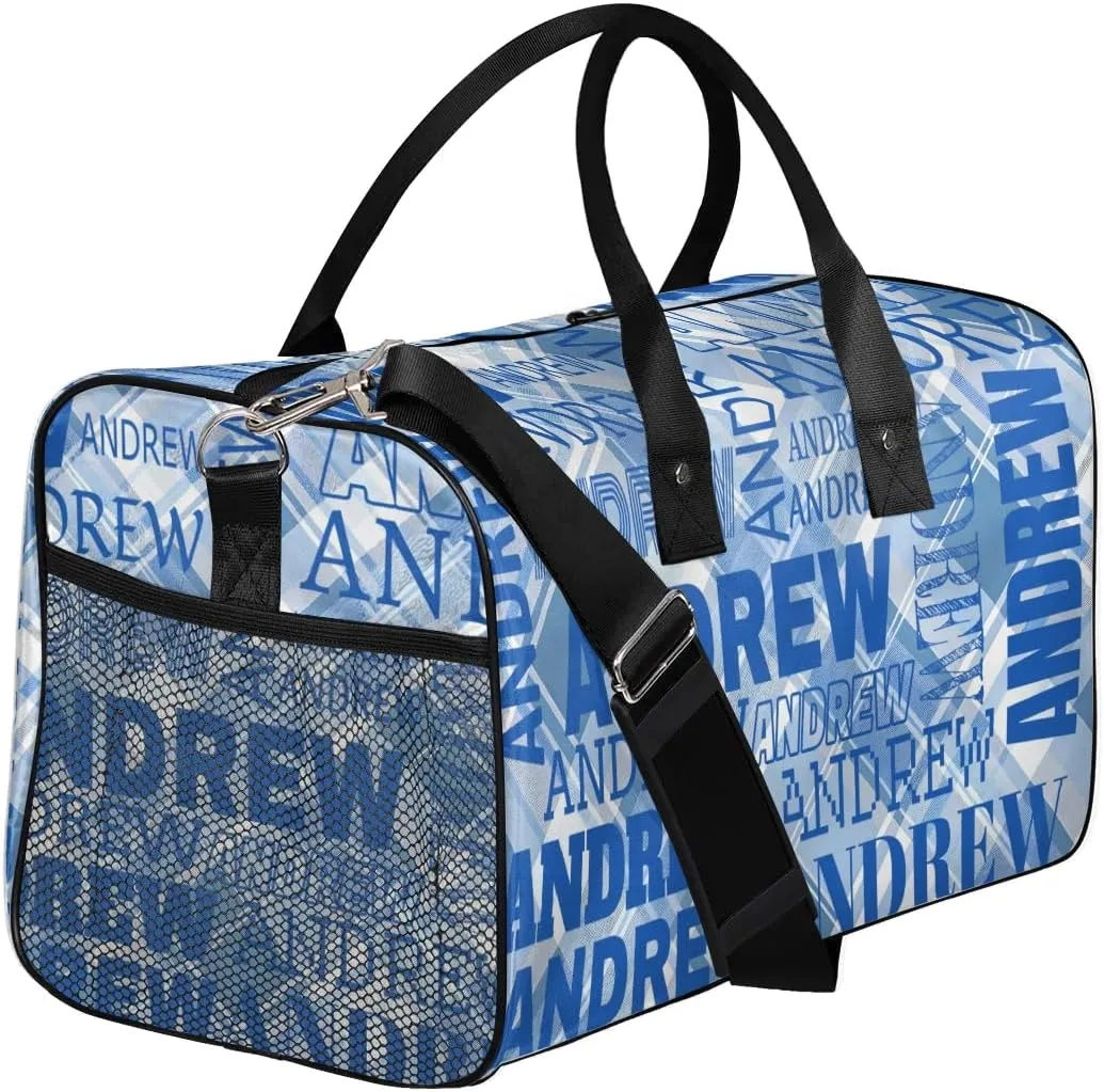 Personalized Name Duffel Bag Sports Gym Bag Dance Duffel Bags with Name Travel Overnight Carry-On Duffel Bag for Women Men, Blue