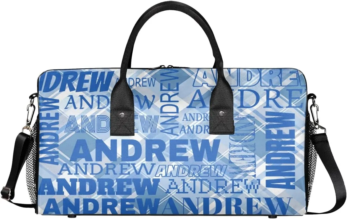 Personalized Name Duffel Bag Sports Gym Bag Dance Duffel Bags with Name Travel Overnight Carry-On Duffel Bag for Women Men, Blue