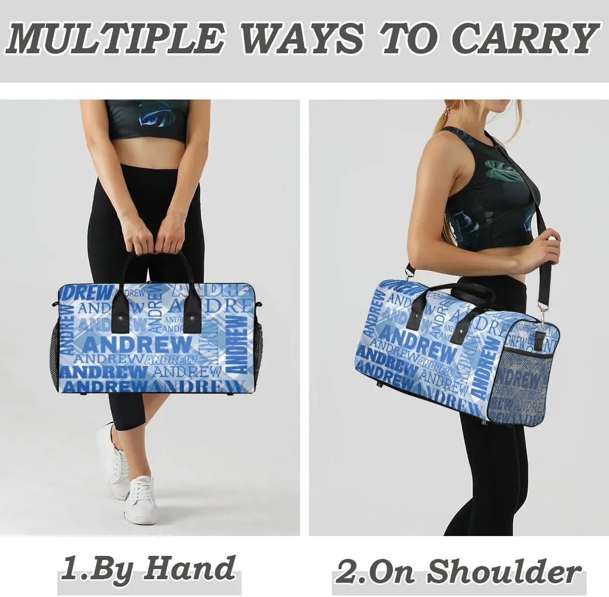 Personalized Name Duffel Bag Sports Gym Bag Dance Duffel Bags with Name Travel Overnight Carry-On Duffel Bag for Women Men, Blue