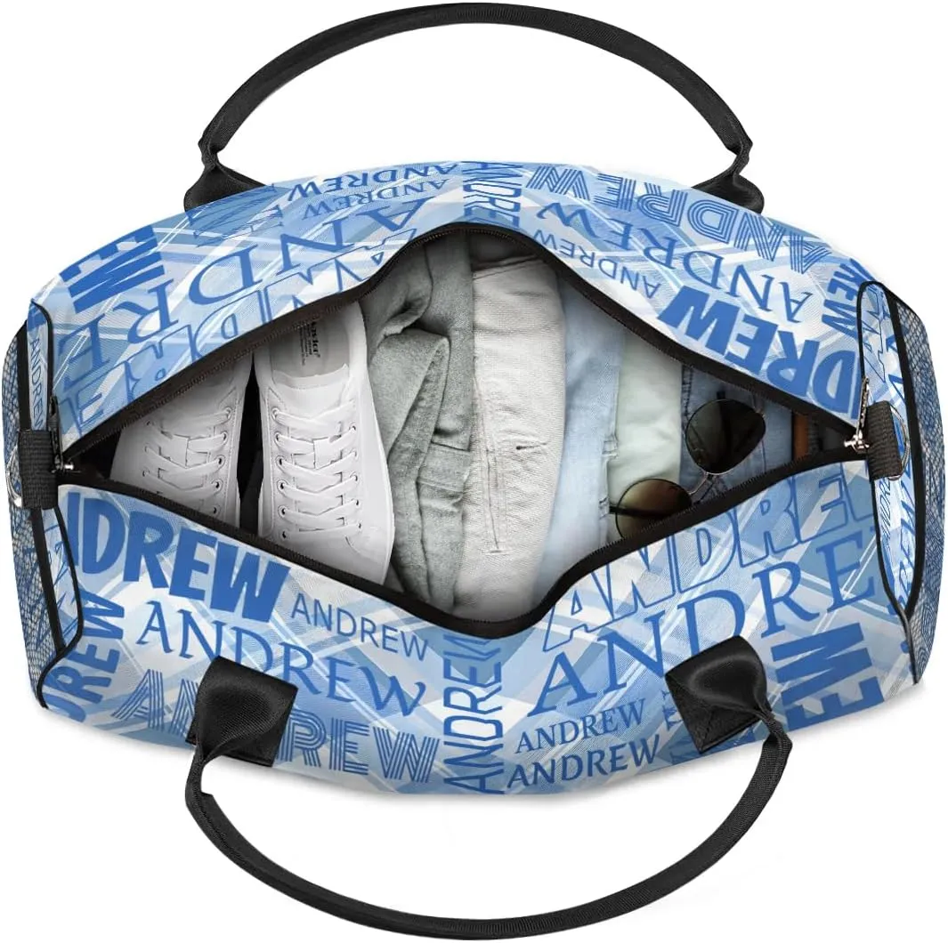 Personalized Name Duffel Bag Sports Gym Bag Dance Duffel Bags with Name Travel Overnight Carry-On Duffel Bag for Women Men, Blue