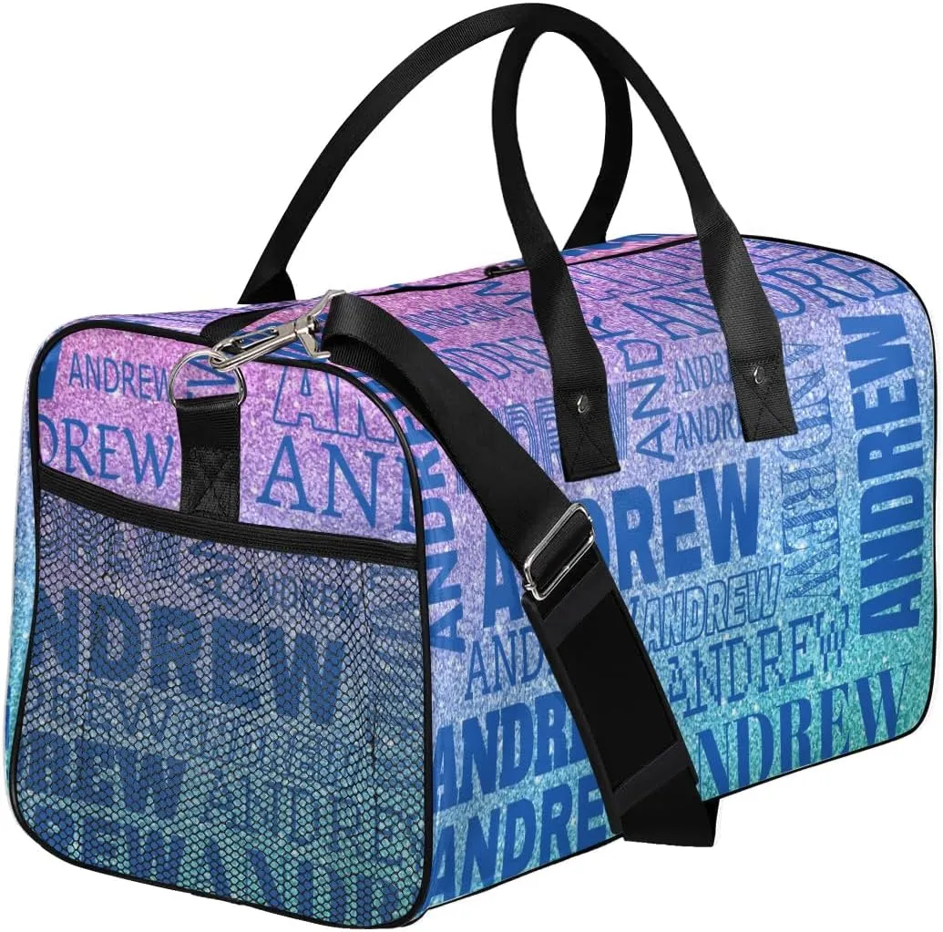 Personalized Name Duffel Bag Sports Gym Bag Dance Duffel Bags with Name Travel Overnight Carry-On Duffel Bag for Women Men, Gradient Blue