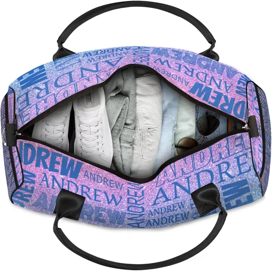Personalized Name Duffel Bag Sports Gym Bag Dance Duffel Bags with Name Travel Overnight Carry-On Duffel Bag for Women Men, Gradient Blue
