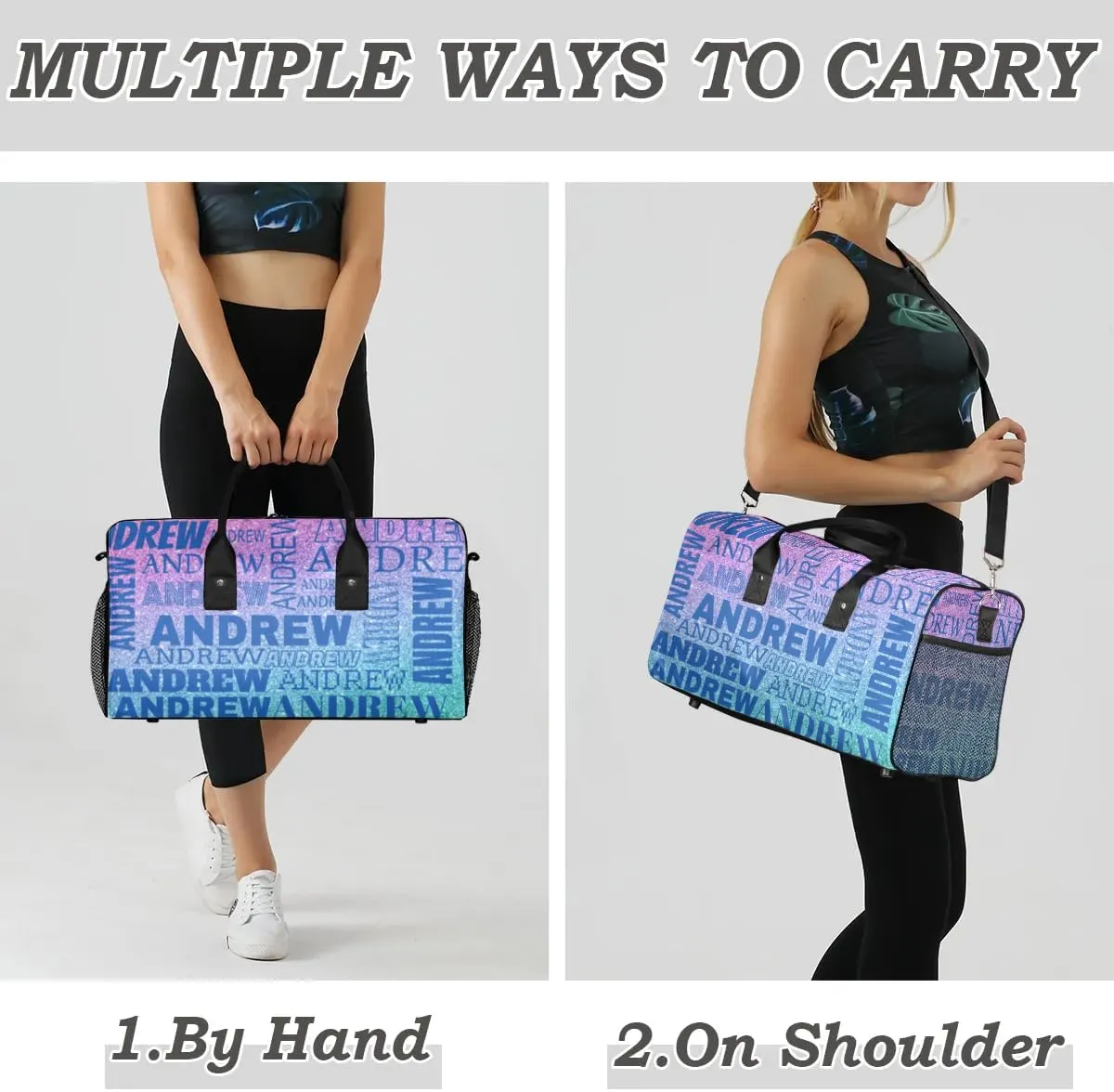 Personalized Name Duffel Bag Sports Gym Bag Dance Duffel Bags with Name Travel Overnight Carry-On Duffel Bag for Women Men, Gradient Blue