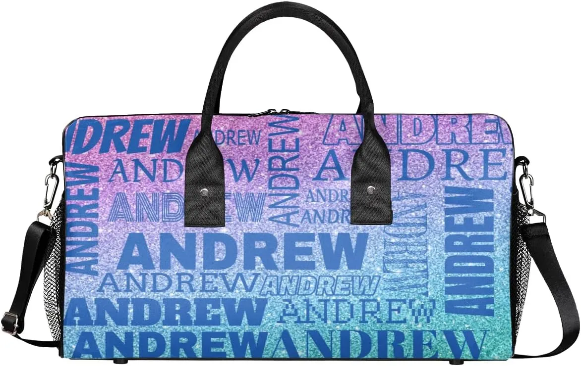 Personalized Name Duffel Bag Sports Gym Bag Dance Duffel Bags with Name Travel Overnight Carry-On Duffel Bag for Women Men, Gradient Blue
