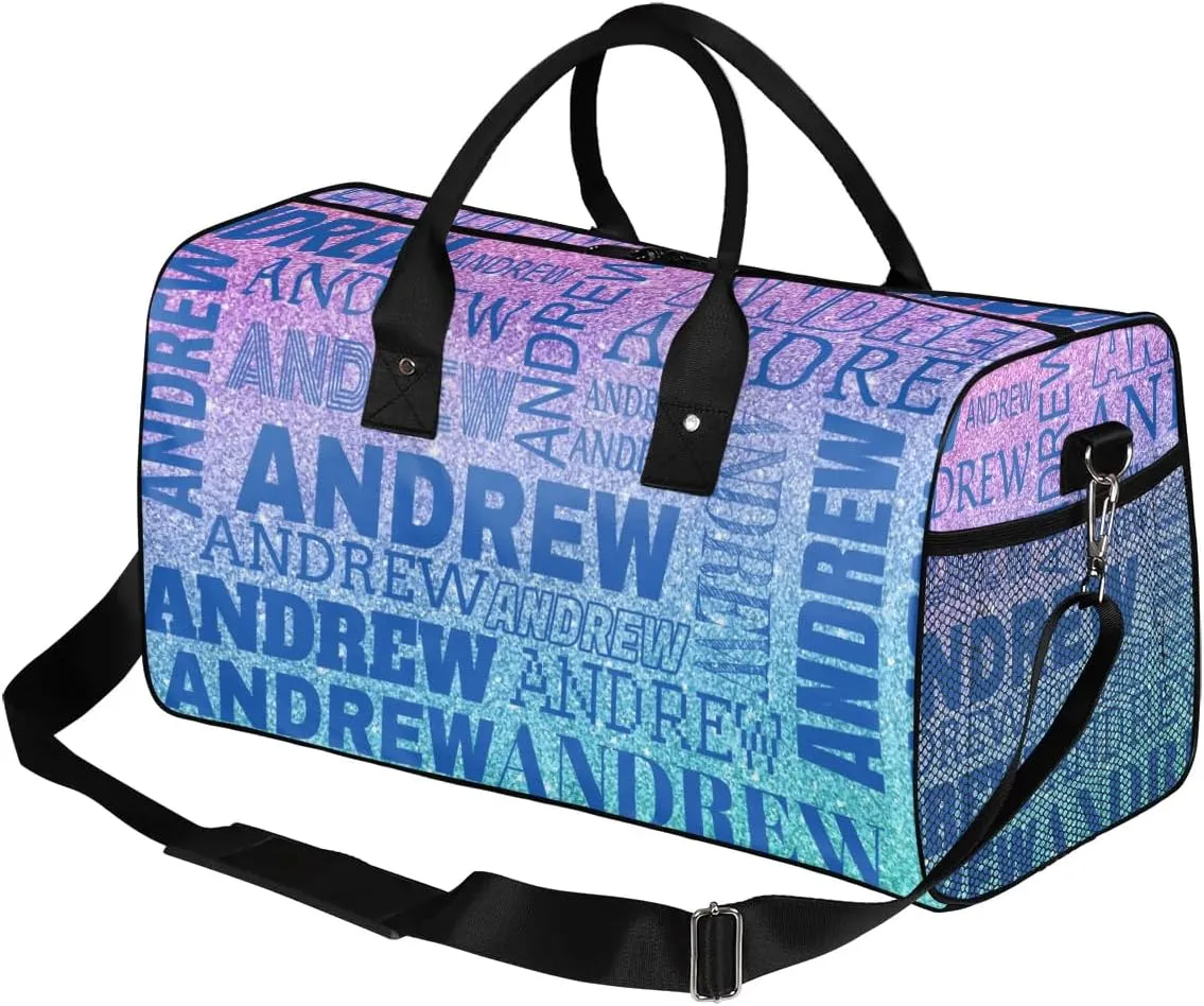 Personalized Name Duffel Bag Sports Gym Bag Dance Duffel Bags with Name Travel Overnight Carry-On Duffel Bag for Women Men, Gradient Blue
