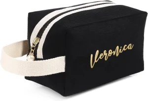 Personalized Name Makeup Bags for Women, Travel Cosmetic Bag Pouch, Small Makeup Bag for Purse, Customized Gifts for Women (Black)
