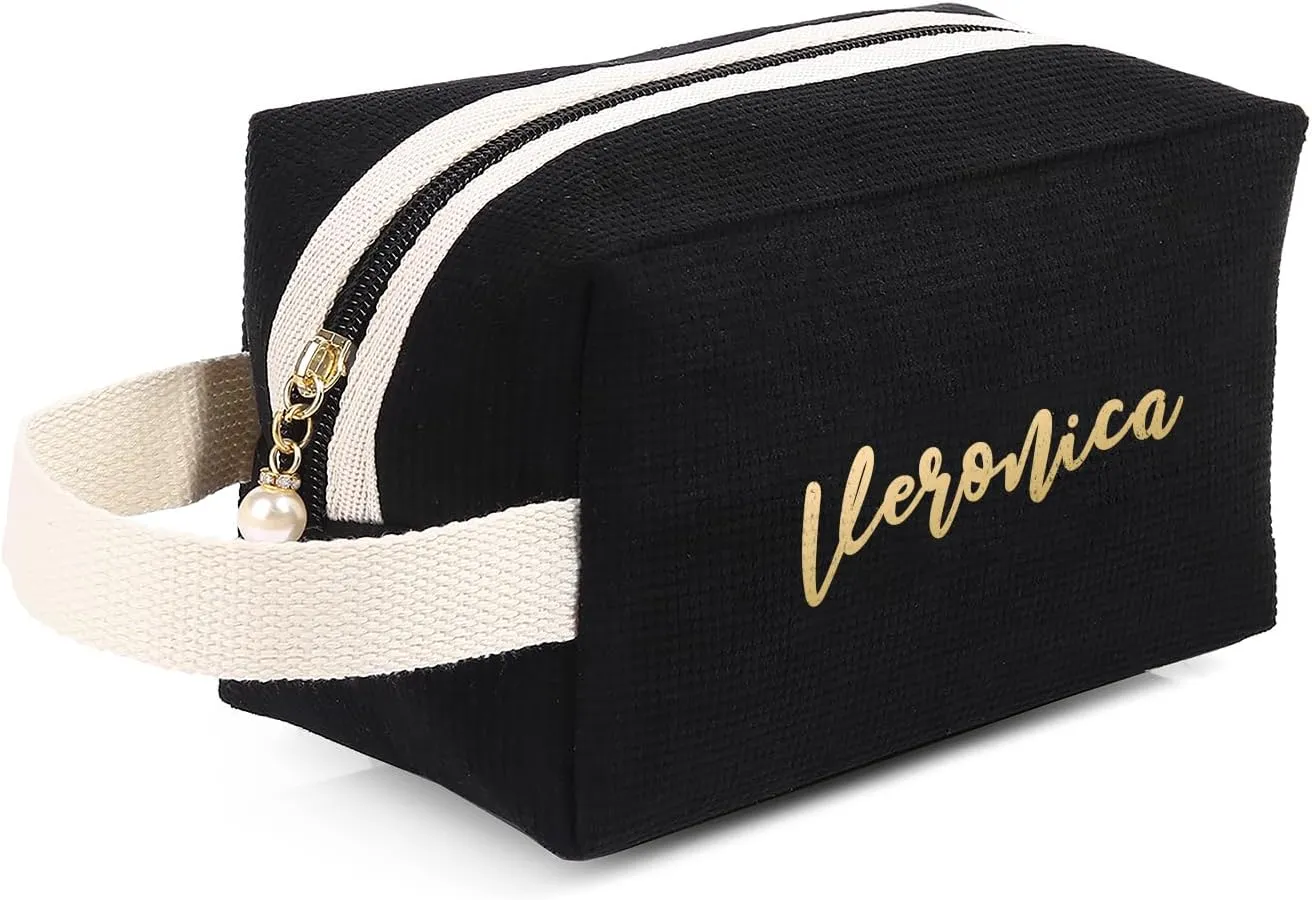 Personalized Name Makeup Bags for Women, Travel Cosmetic Bag Pouch, Small Makeup Bag for Purse, Customized Gifts for Women (Black)