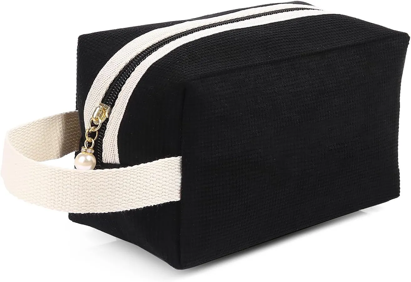 Personalized Name Makeup Bags for Women, Travel Cosmetic Bag Pouch, Small Makeup Bag for Purse, Customized Gifts for Women (Black)