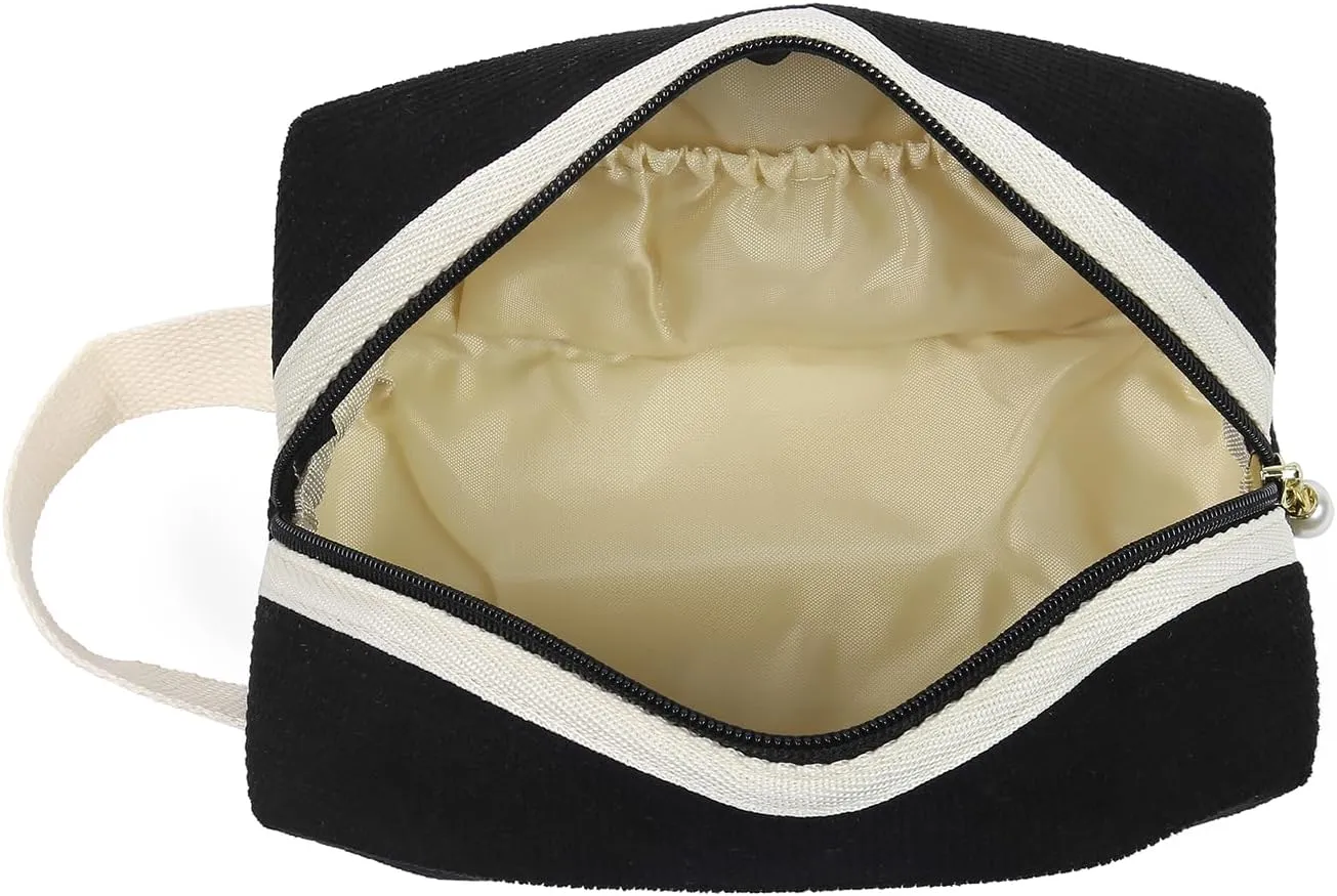 Personalized Name Makeup Bags for Women, Travel Cosmetic Bag Pouch, Small Makeup Bag for Purse, Customized Gifts for Women (Black)