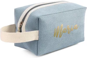 Personalized Name Makeup Bags for Women, Travel Cosmetic Bag Pouch, Small Makeup Bag for Purse, Customized Gifts for Women (Light Blue)