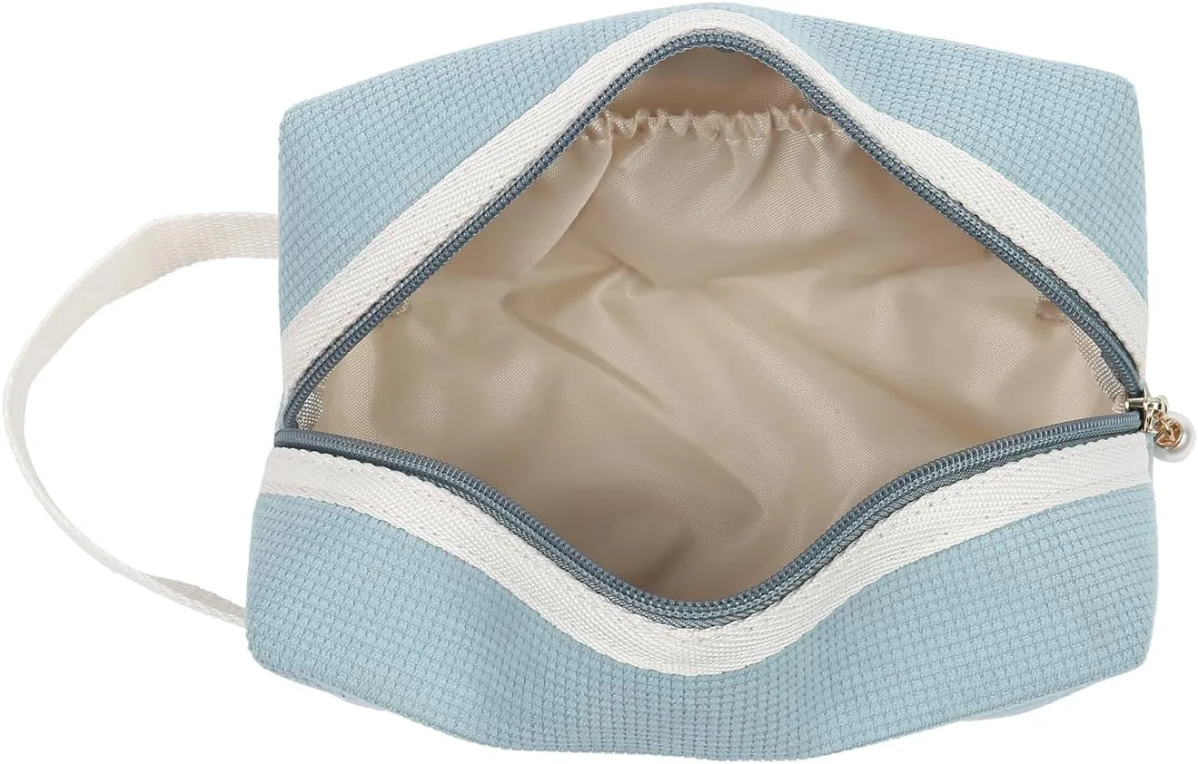 Personalized Name Makeup Bags for Women, Travel Cosmetic Bag Pouch, Small Makeup Bag for Purse, Customized Gifts for Women (Light Blue)