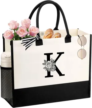 Personalized Name Tote Bag for Women, Birthday Best Friend Bridesmaid Gifts for Women Canvas Initial Tote Bags