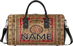 Personalized Red Golden Boho Travel Duffel Bag with Name, Custom Gym Sport Bag Floral Print Carry On Weekend Overnight Duffel Bag for Men Women