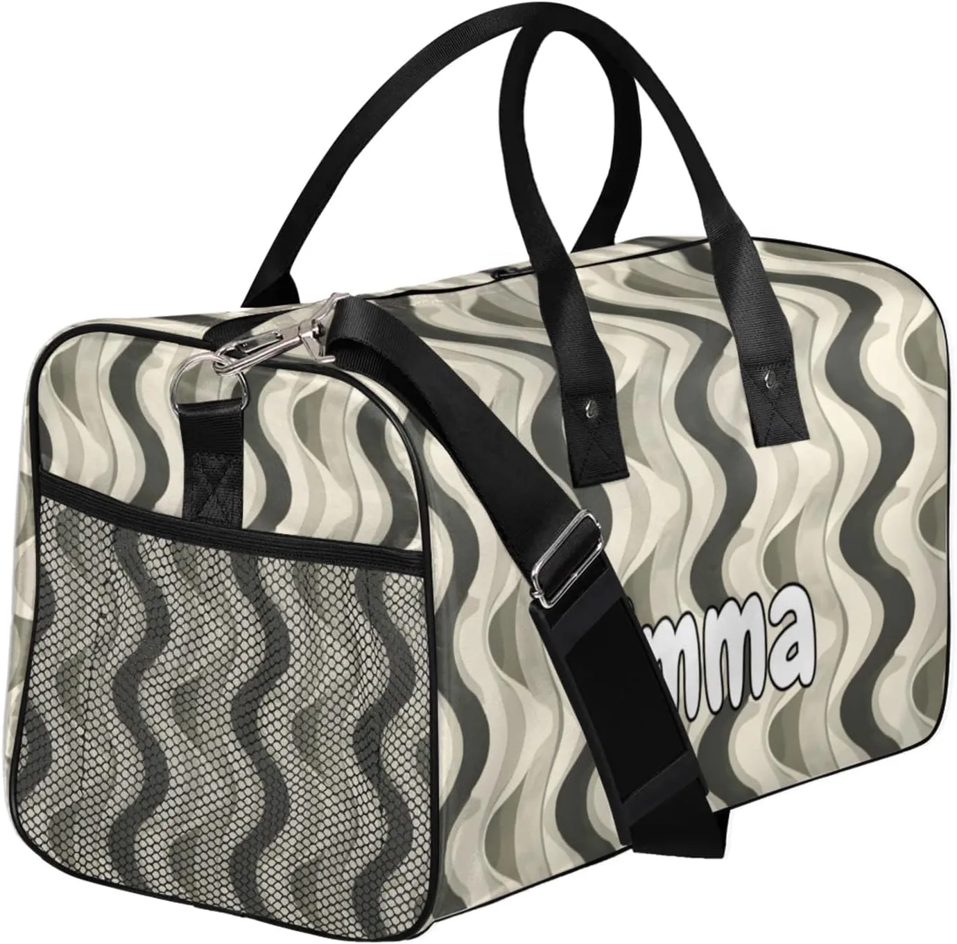 Personalized Retro Aesthetic Swirl Travel Duffel Bag with Name, Custom Gym Sport Bag Mid Century Boho Carry On Weekend Overnight Duffel Bag for Men Women