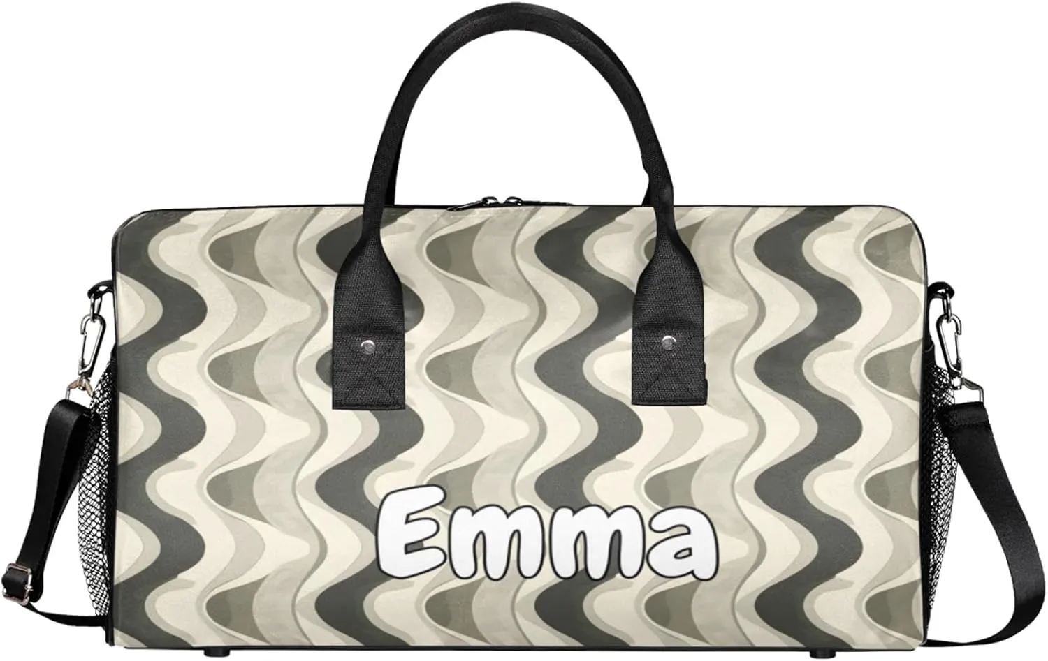 Personalized Retro Aesthetic Swirl Travel Duffel Bag with Name, Custom Gym Sport Bag Mid Century Boho Carry On Weekend Overnight Duffel Bag for Men Women