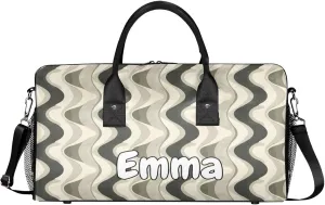 Personalized Retro Aesthetic Swirl Travel Duffel Bag with Name, Custom Gym Sport Bag Mid Century Boho Carry On Weekend Overnight Duffel Bag for Men Women