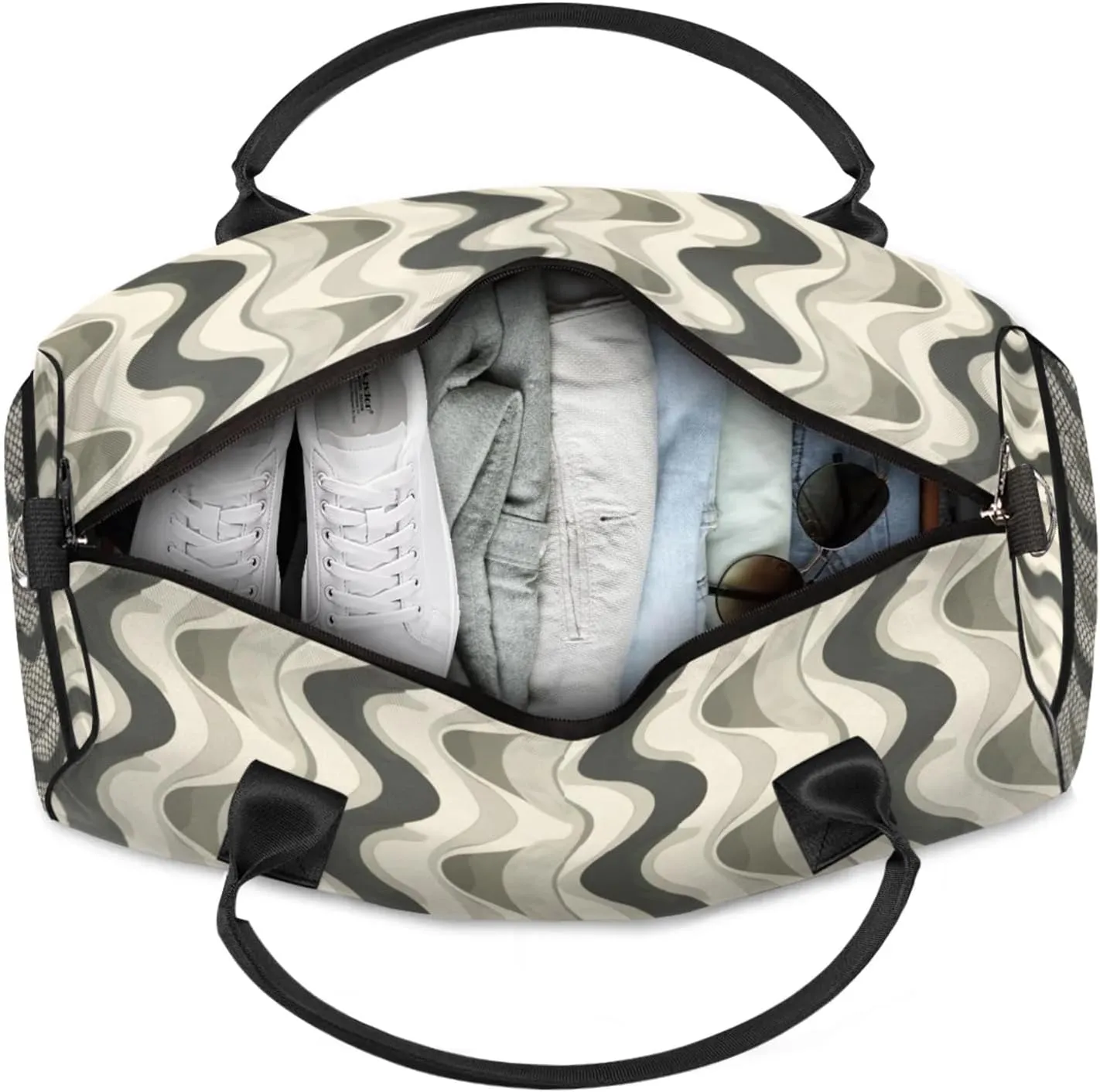 Personalized Retro Aesthetic Swirl Travel Duffel Bag with Name, Custom Gym Sport Bag Mid Century Boho Carry On Weekend Overnight Duffel Bag for Men Women